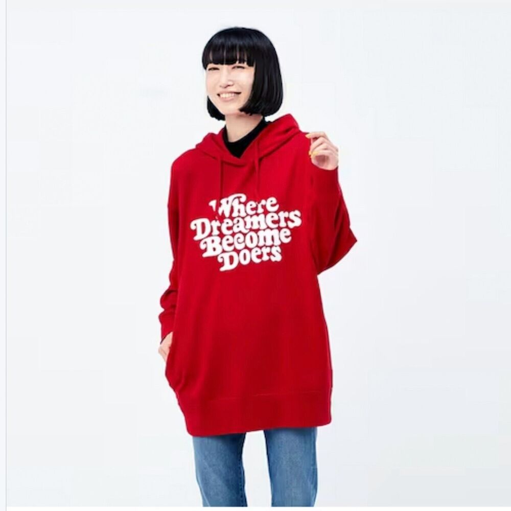 Uniqlo x Verdy Hoodie Women XL Red Rise Dreamers Become Doers Rise Again Pockets